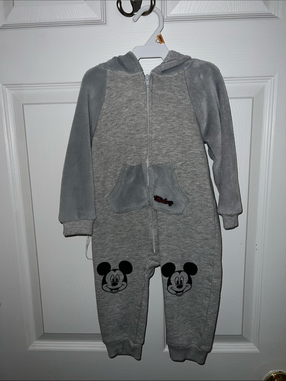 Disney Gray Mickey Mouse Fleece One-Piece Bodysuit